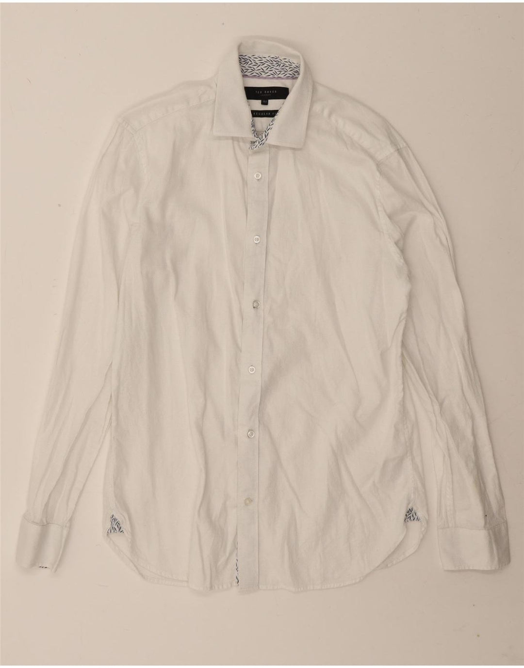 Ted Baker Camisa de corte regular para hombre, talla 15 1/2, algodón blanco mediano