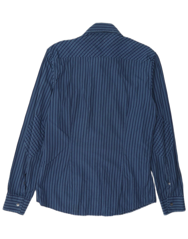 Iceberg Camisa militar para hombre de algodón a rayas azul marino grande