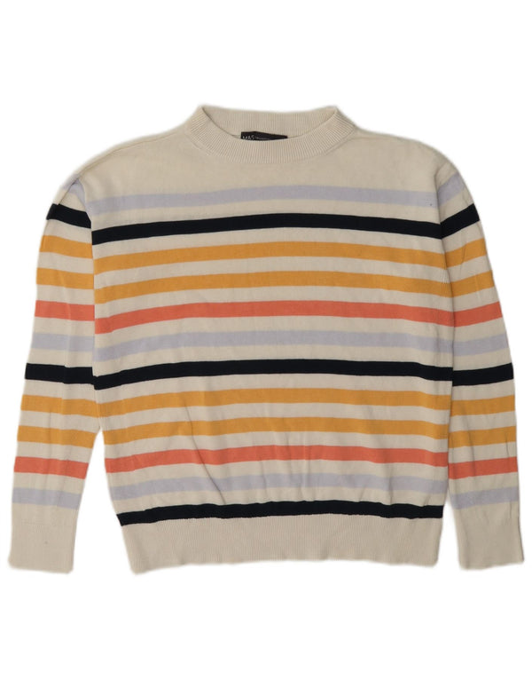 Marks & Spencer Suéter de cuello redondo para mujer UK 6 XS Off White Stripes