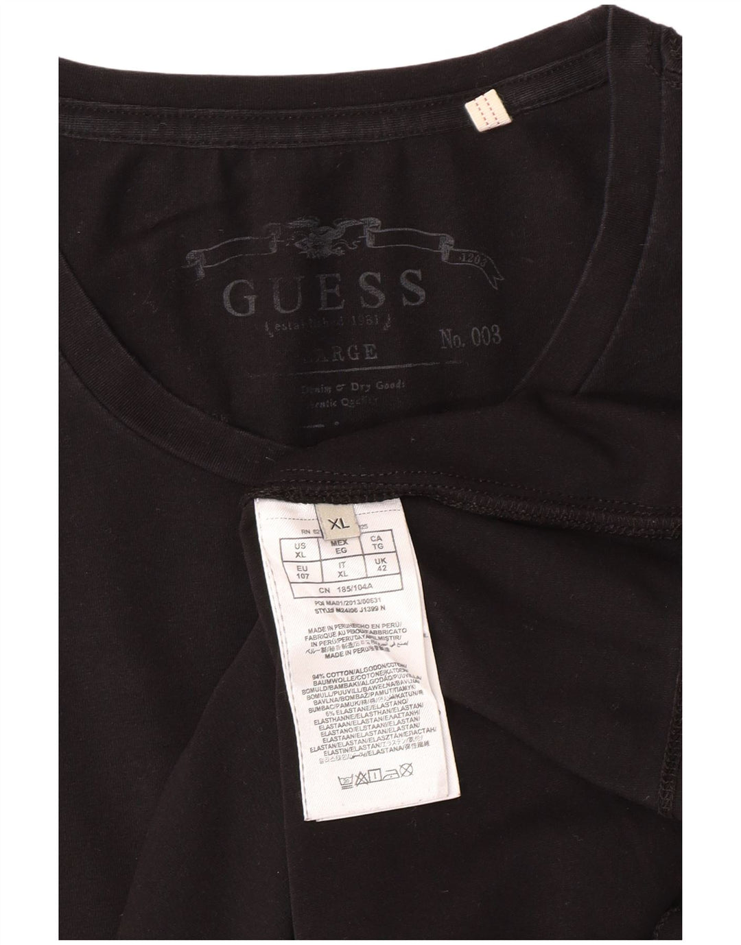 GUESS Camiseta Hombre Manga Larga XL Algodón Negro