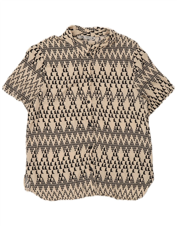 Zara Mujer Camisa Manga Corta UK 44 Medium Off White Geométrico