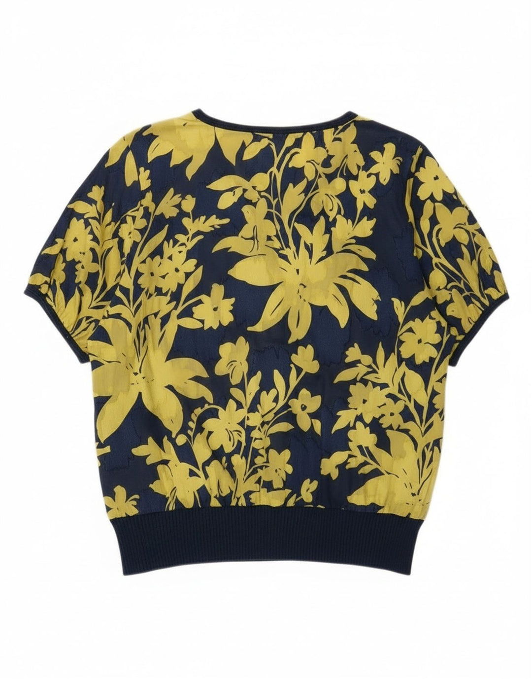 Blusa vintage para mujer Top IT 48 XL Algodón floral azul marino