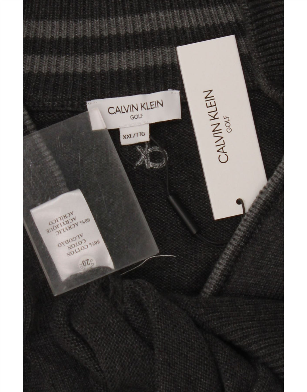 CALVIN KLEIN Suéter de golf con cuello y cremallera para hombre 2XL Algodón gris
