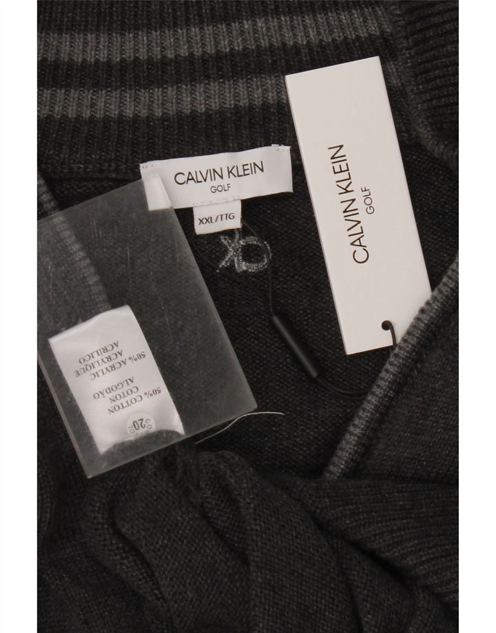 CALVIN KLEIN Suéter de golf con cuello y cremallera para hombre 2XL Algodón gris