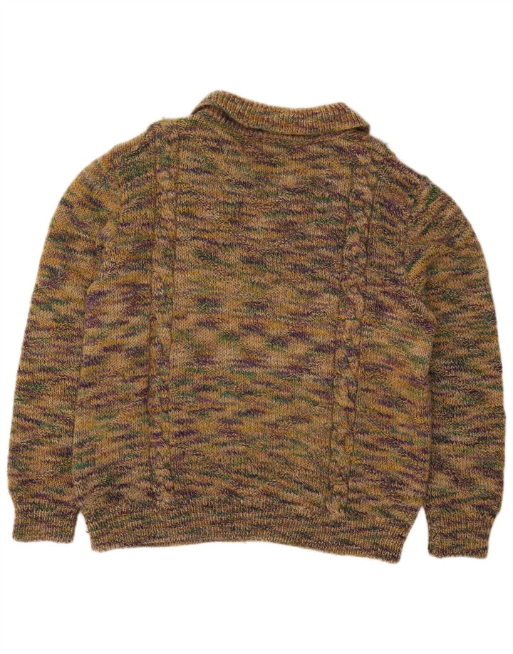 Vintage hombres polo cuello jersey suéter medio verde moteado