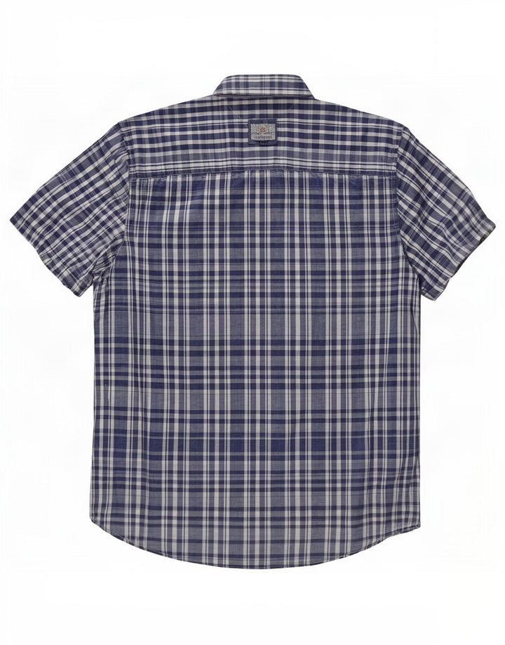 Tommy Hilfiger Camisa de manga corta para hombre de algodón a cuadros azul marino mediano