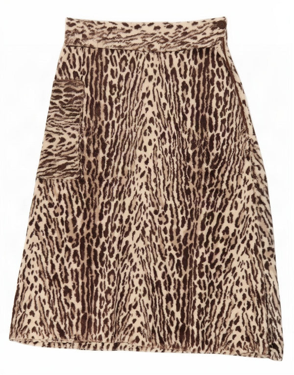 Vintage mujer piel sintética falda acampanada W26 pequeño marrón animal print