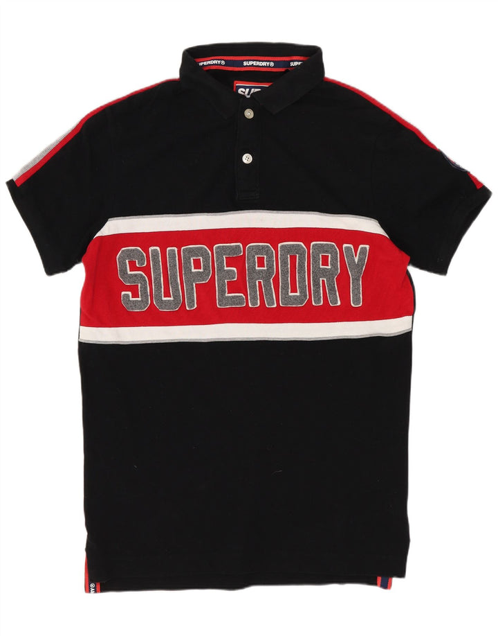 SUPERDRY Polo gráfico para hombre de algodón color block en negro mediano