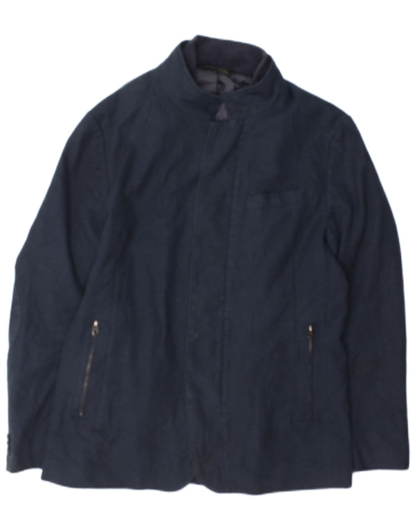 Zara Mens Bomber Jacket UK 42 XL Azul Marino Cuadros Poliéster