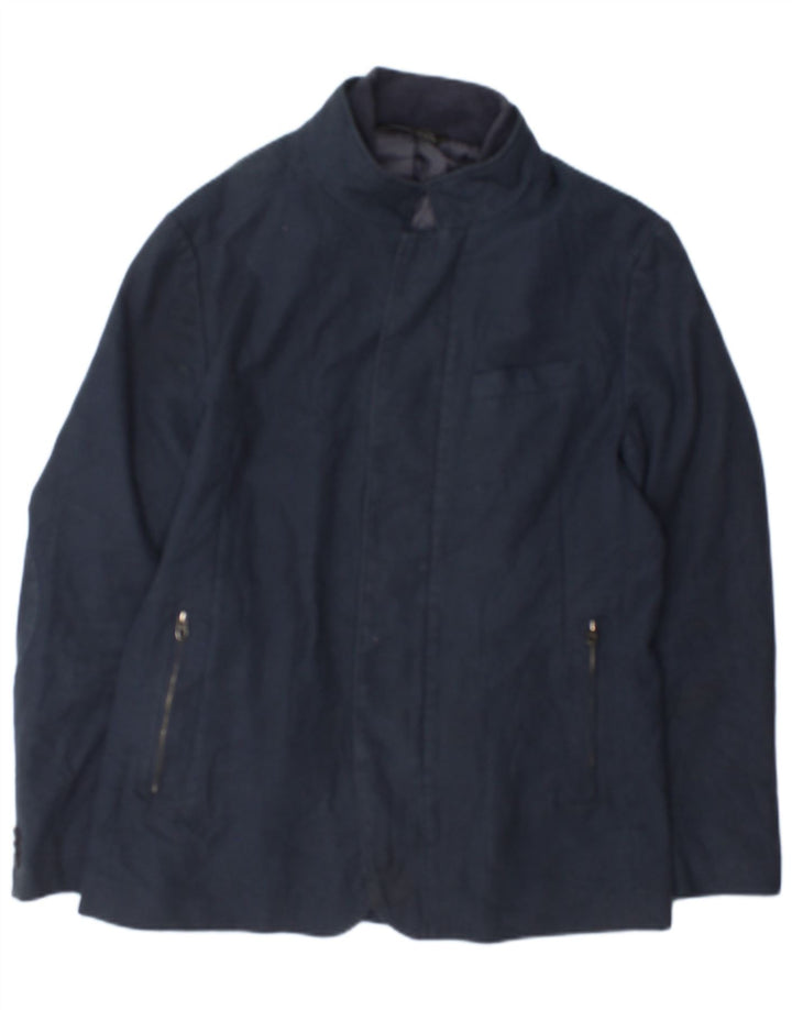 Zara Mens Bomber Jacket UK 42 XL Azul Marino Cuadros Poliéster