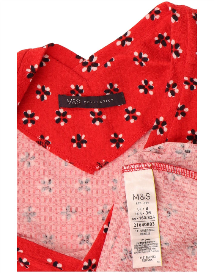 Marks & Spencer Blusa para Mujer Top UK 8 Pequeño Algodón Floral Rojo