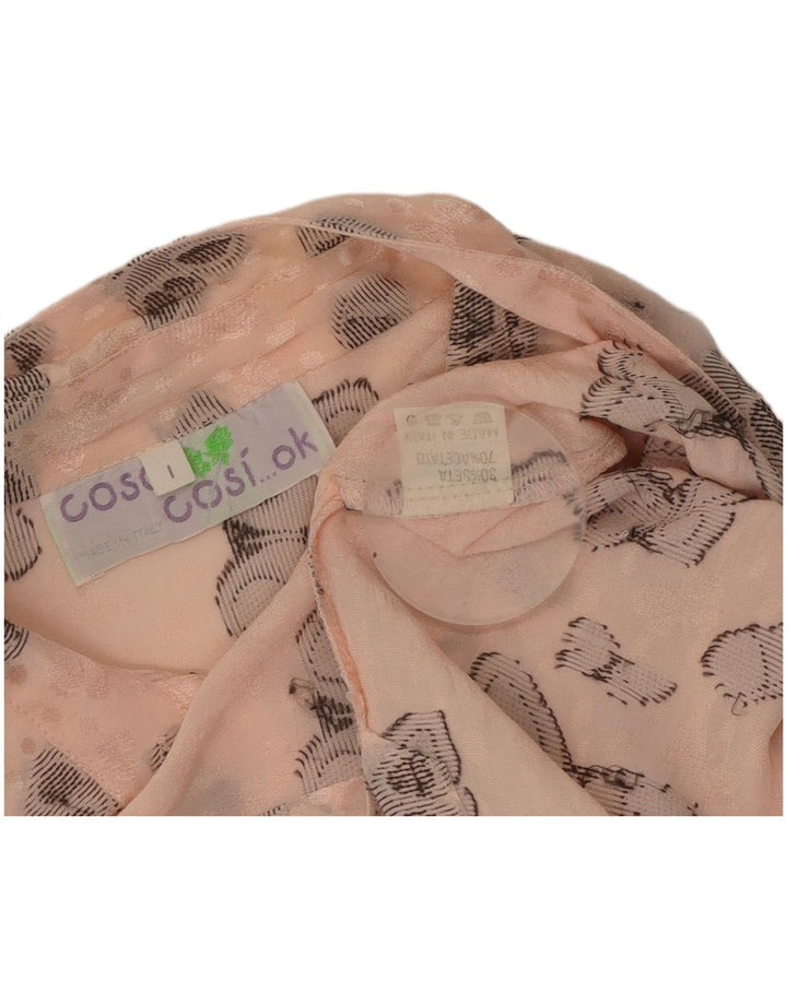 VINTAGE Mujer Camisa Gráfica Blusa Reino Unido 16 Mariposa de Seda Rosa Grande