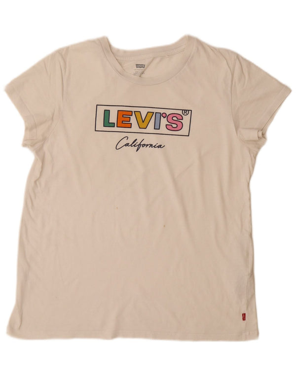 LEVI'S Camiseta gráfica para mujer Top UK 40 Grande Algodón blanco roto