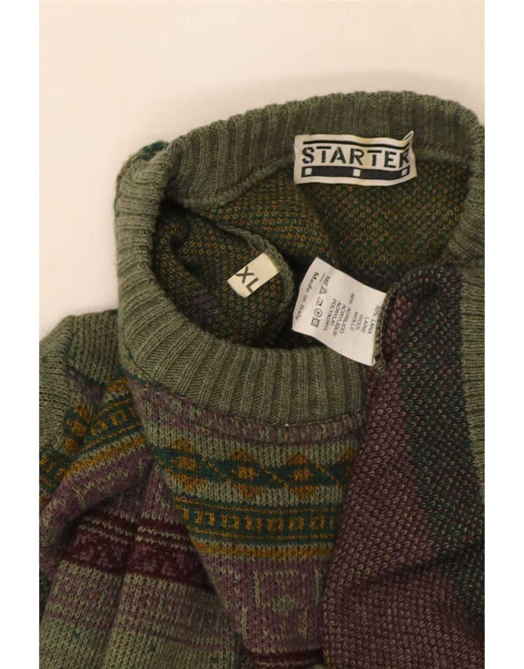 Starter Jersey De Cuello Redondo Hombre XL Lana Geométrica Verde