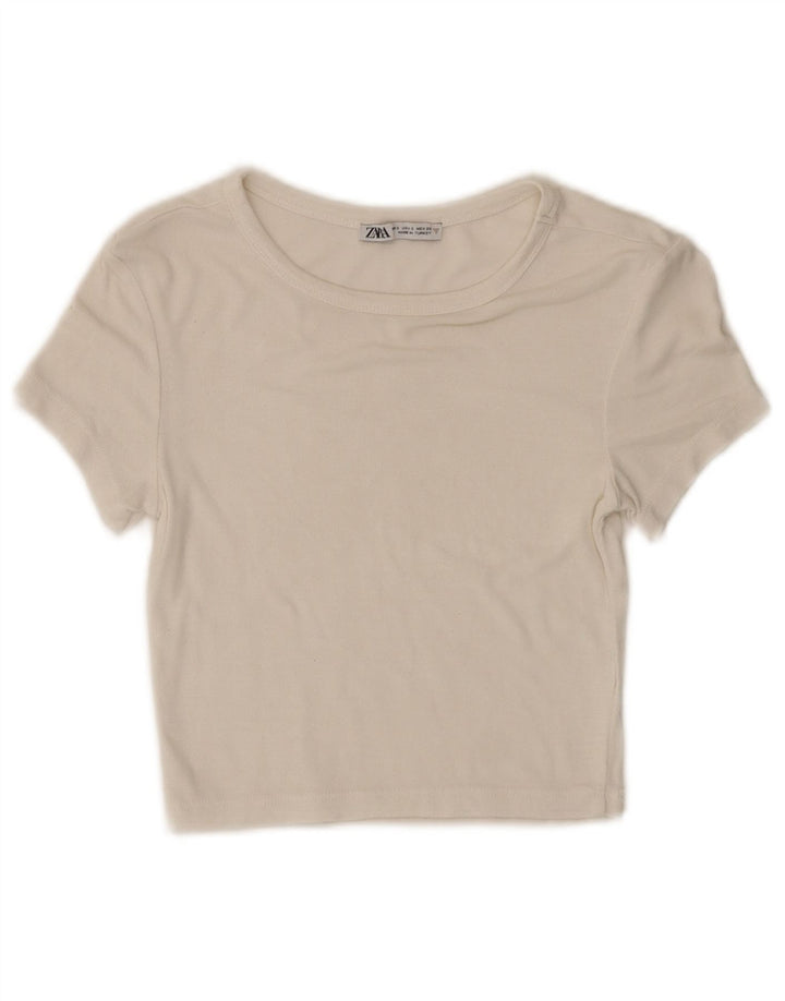 Zara Mujer Crop Camiseta Top UK 8 Small Blanco