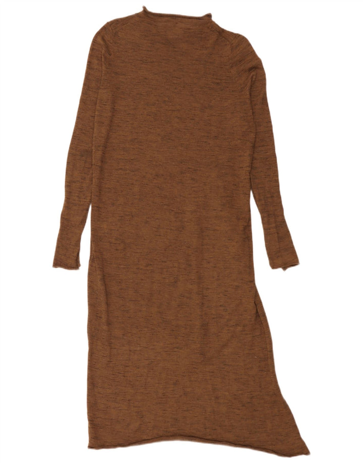 Zara Mujer Vestido Jersey Asimétrico UK 10 Small Marrón Poliéster