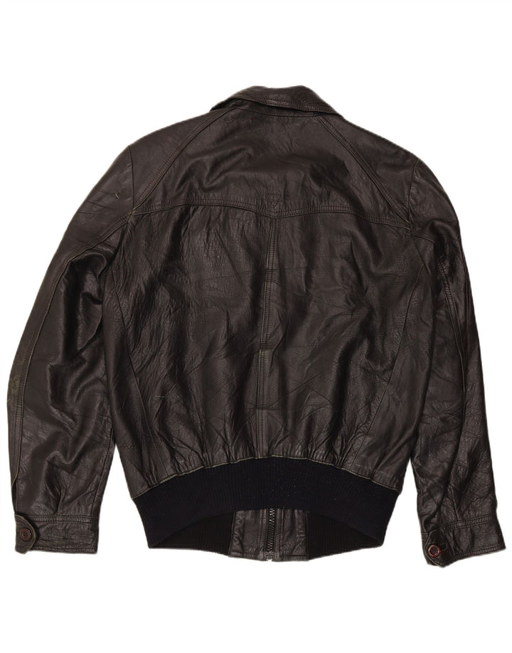 VINTAGE Chaqueta de cuero para hombre Reino Unido 36 Pequeño Negro