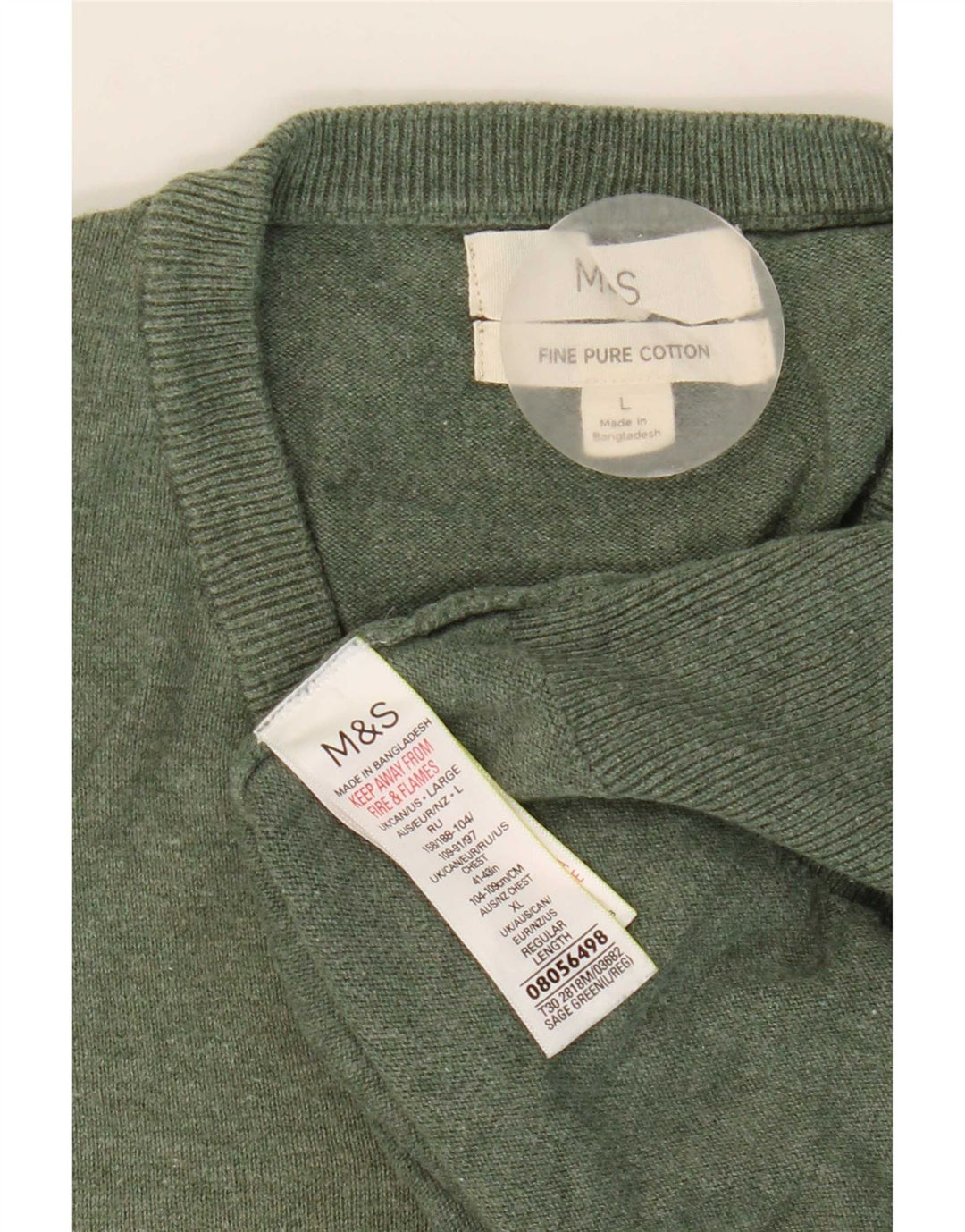 Marks & Spencer Jersey con cuello en V para hombre, talla grande, algodón verde