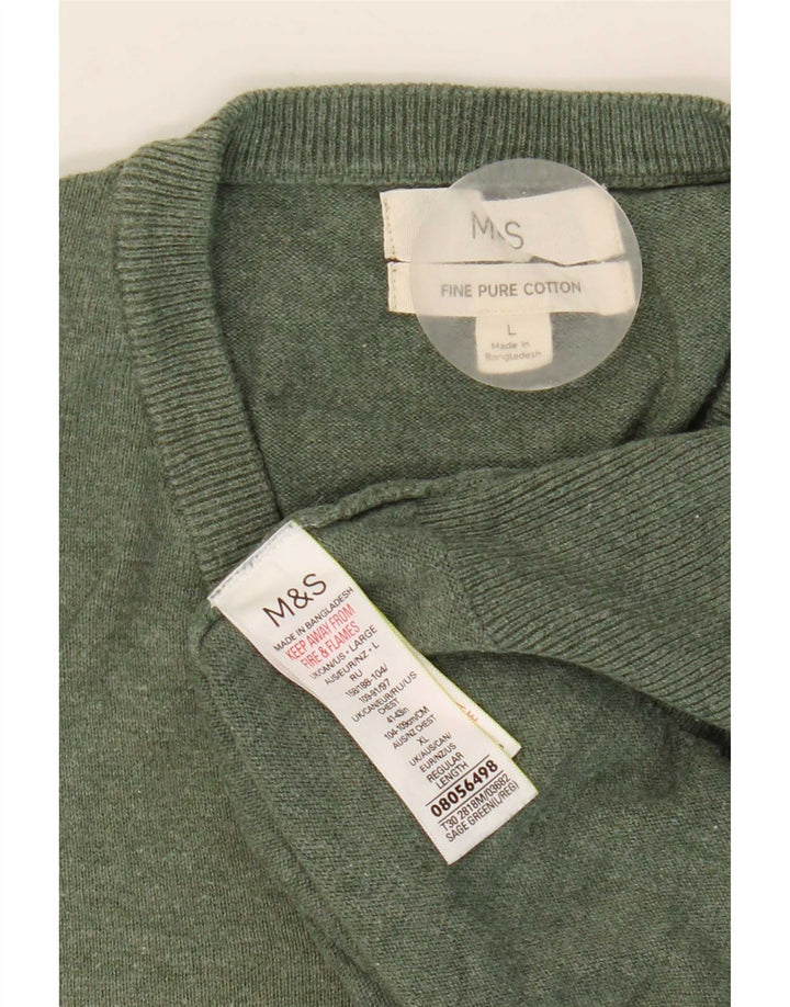 Marks & Spencer Jersey con cuello en V para hombre, talla grande, algodón verde