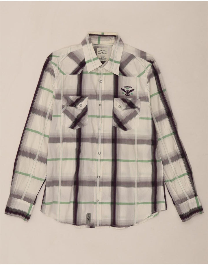 TOM TAILOR Mens Shirt Large White Check Cotton Vintage Tom Tailor and Second-Hand Tom Tailor from Messina Hembry 
