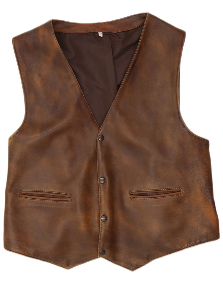 Chaleco de cuero vintage para hombre cuero marrón medio