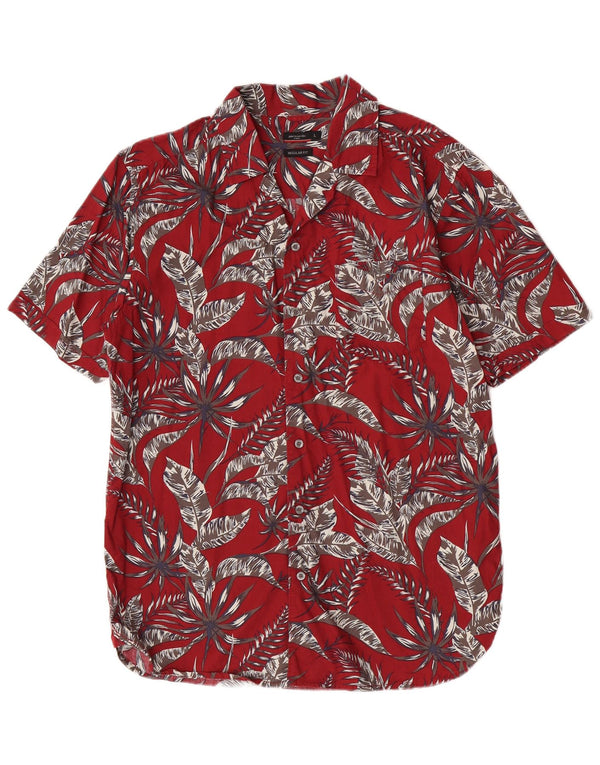 Pierre Cardin Camisa de manga corta para hombre con corte regular y estampado floral burdeos grande