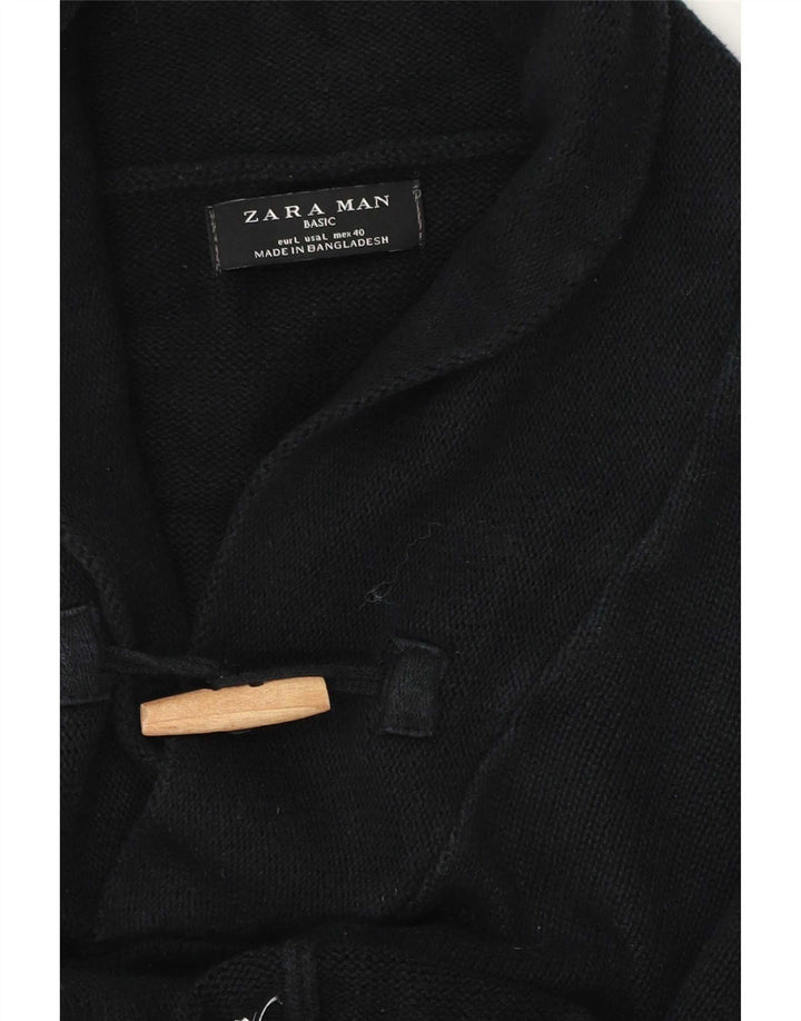Zara Hombre Jersey Con Cuello Chal Jersey Grande Algodón Negro