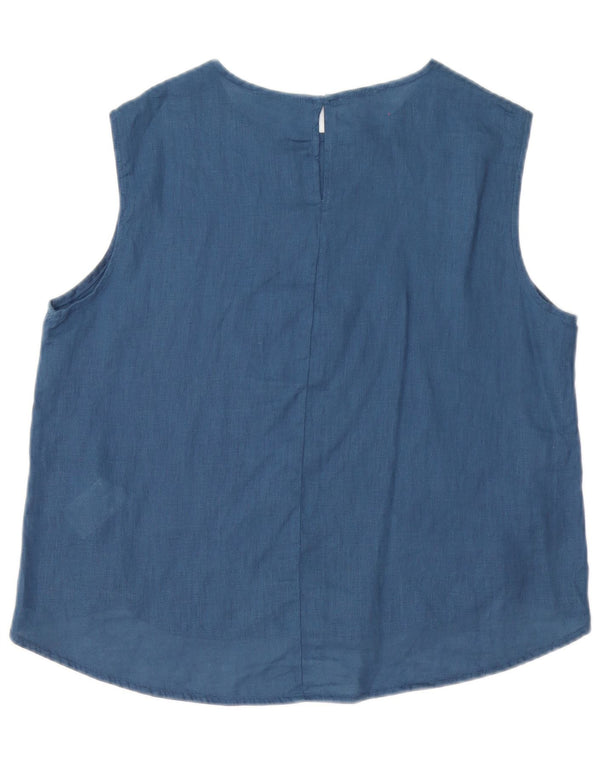 Benetton Blusa Extragrande Sin Mangas para Mujer UK 40 Small Lino Azul Marino