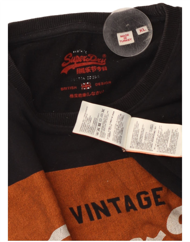 Superdry Hombre Camiseta Gráfica Top XL Algodón Negro