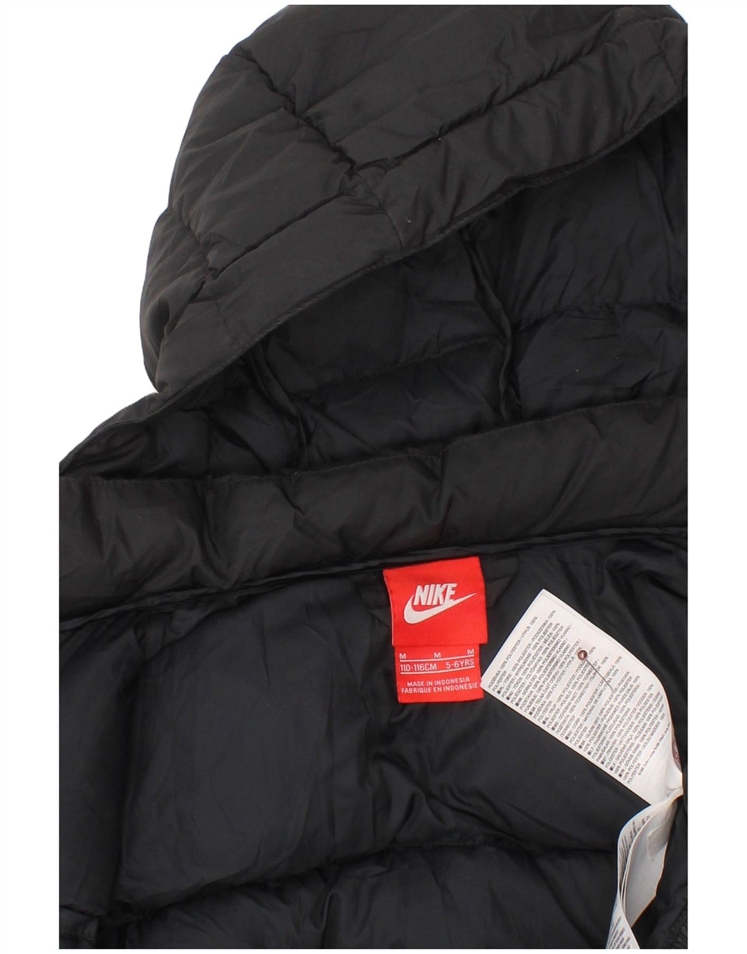 NIKE Chaqueta acolchada con capucha para niño 5-6 años Mediana Negro Poliéster