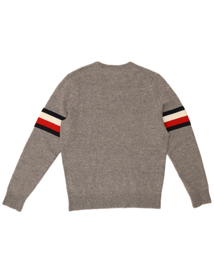 TOMMY HILFIGER Jersey de cuello redondo para hombre de lana gris medio con bloques de color