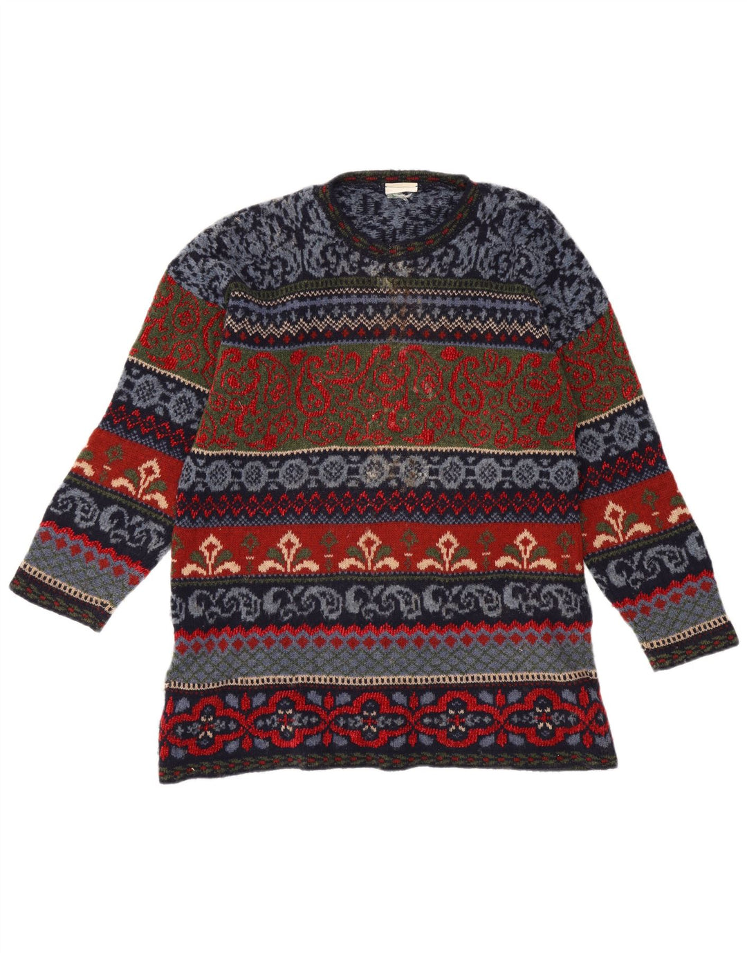 Vintage hombres cuello redondo jersey suéter IT 44 medio multicolor Fair Isle