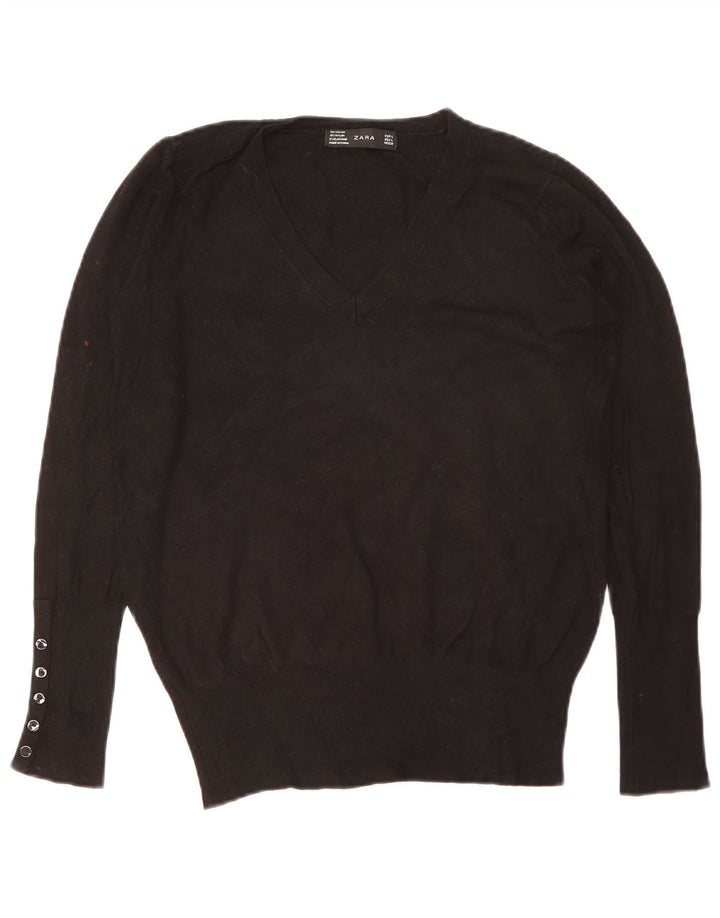 Zara - Jersey con cuello en V para mujer, talla 40, color negro