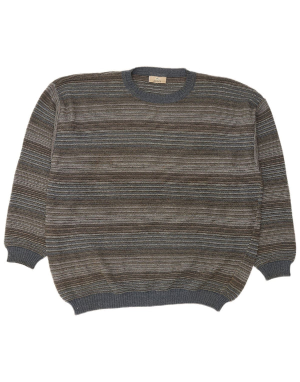 RODES Jersey de cuello redondo para hombre, talla 2XL, algodón a rayas multicolor