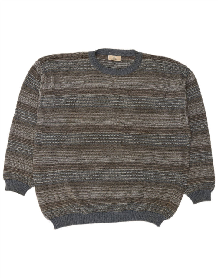 RODES Jersey de cuello redondo para hombre, talla 2XL, algodón a rayas multicolor