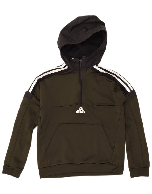 ADIDAS Jersey con capucha y cuello con cremallera Aeroready para niños 11-12 años Verde Poliéster