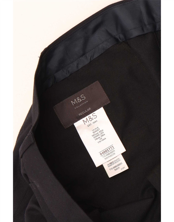 Marks & Spencer Pantalón de traje recto regular para hombre W42 L29 Azul marino