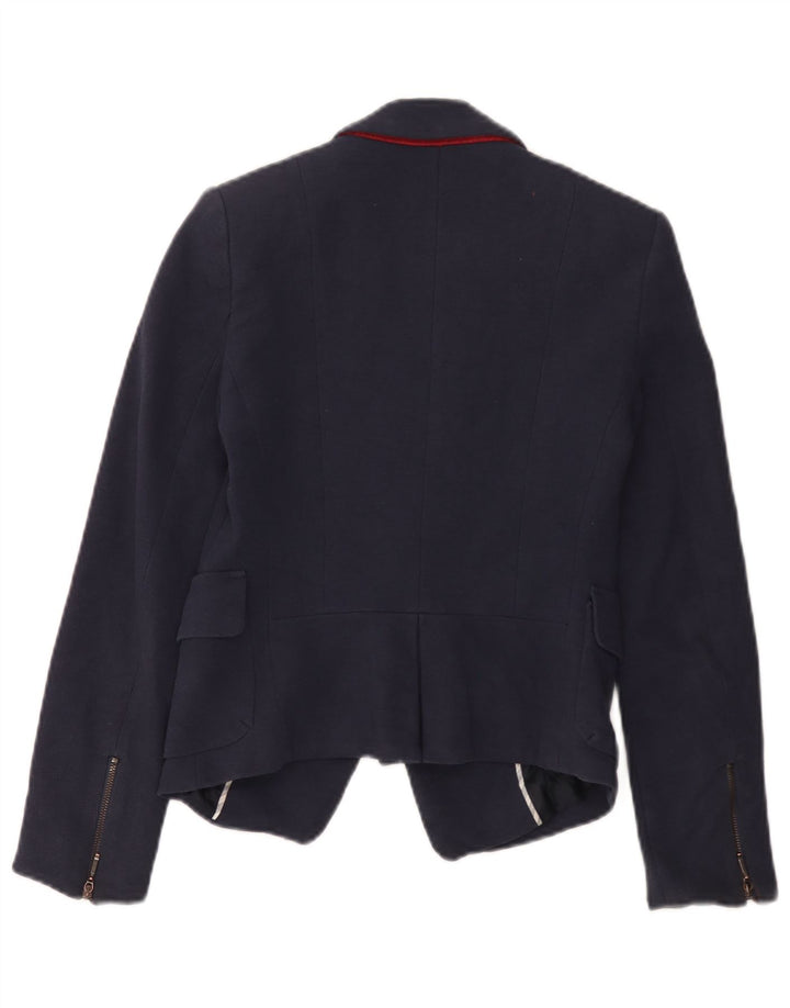 Zara Chaqueta Blazer De 1 Botón para Mujer UK 6 XS Algodón Azul Marino
