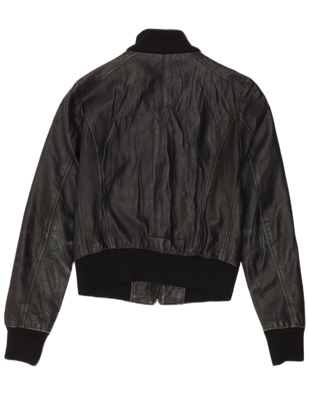 Sasch Chaqueta de cuero corta para mujer UK 12 Medium Black