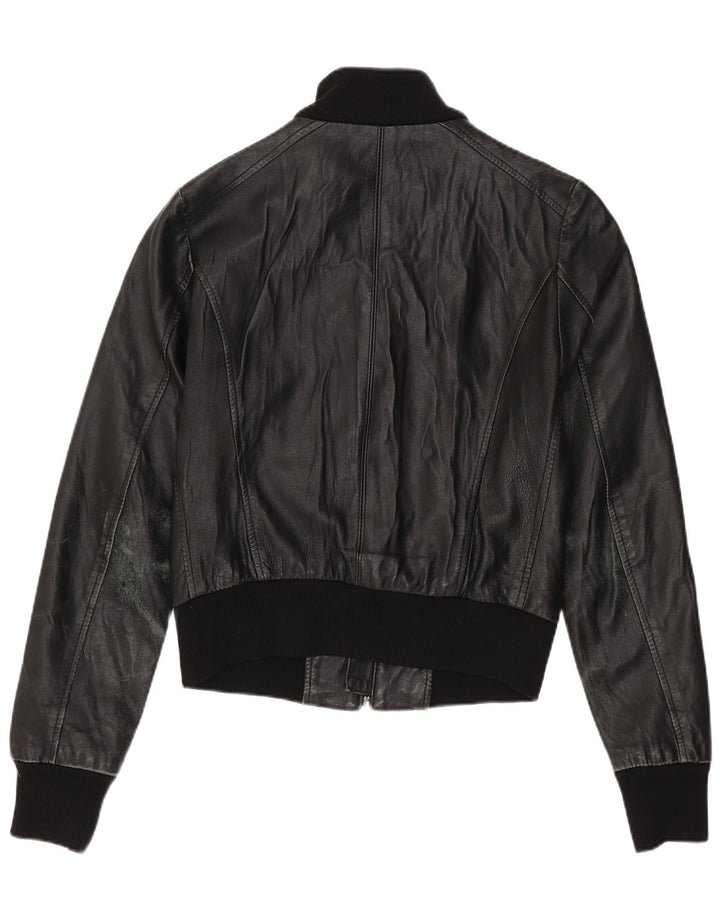 Sasch Chaqueta de cuero corta para mujer UK 12 Medium Black