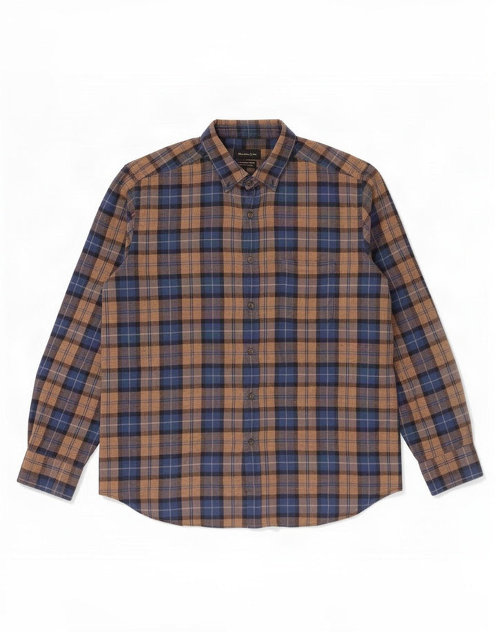 Massimo Dutti Camisa Franela Hombre 2XL Cuadros Marrón