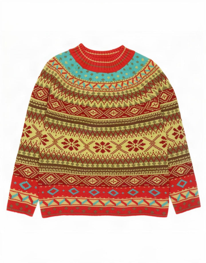 Vintage mujer cuello redondo jersey suéter Reino Unido 14 medio multicolor