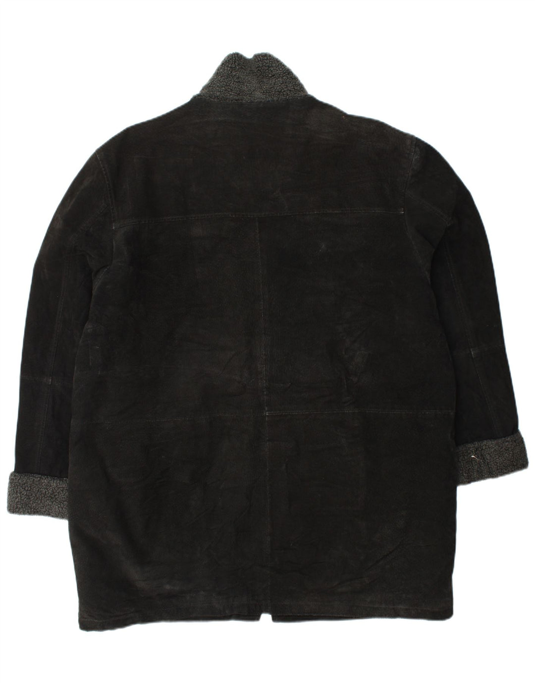 VINTAGE Abrigo de ante para mujer Reino Unido 18 XL Cuero negro