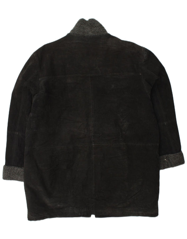 VINTAGE Abrigo de ante para mujer Reino Unido 18 XL Cuero negro