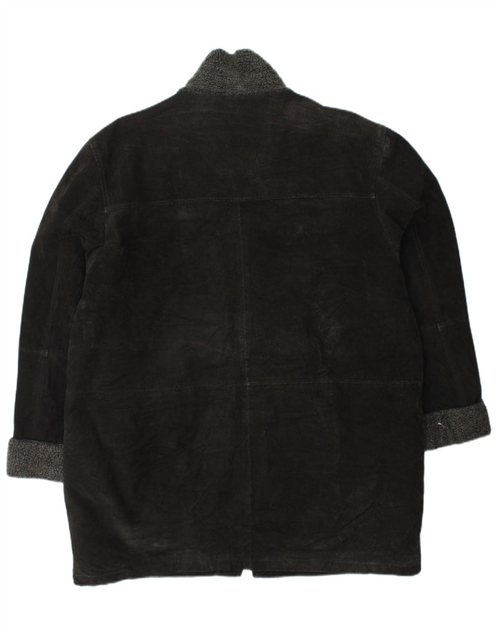 VINTAGE Abrigo de ante para mujer Reino Unido 18 XL Cuero negro