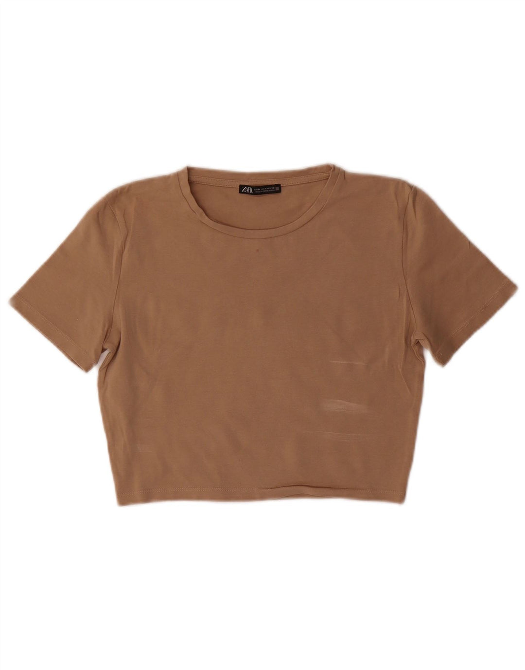 ZARA Womens Crop T-Shirt Top UK 12 Medium Brown