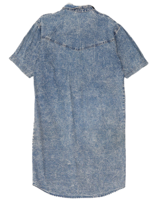 Vintage mujer manga corta denim camisa vestido Reino Unido 14 azul medio