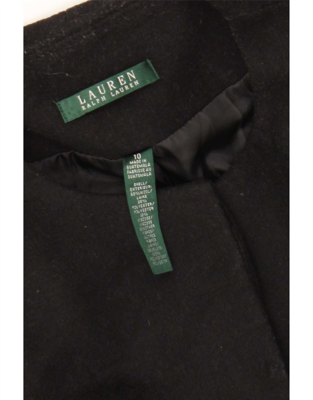 Ralph Lauren Abrigo para Mujer US 10 Grande Lana Negra