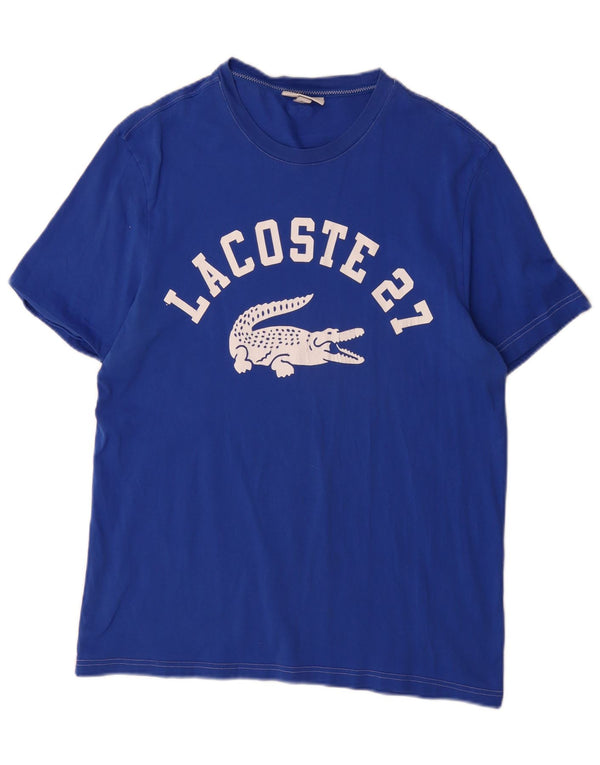 Lacoste Camiseta gráfica de ajuste regular para hombre, talla 5, algodón azul grande