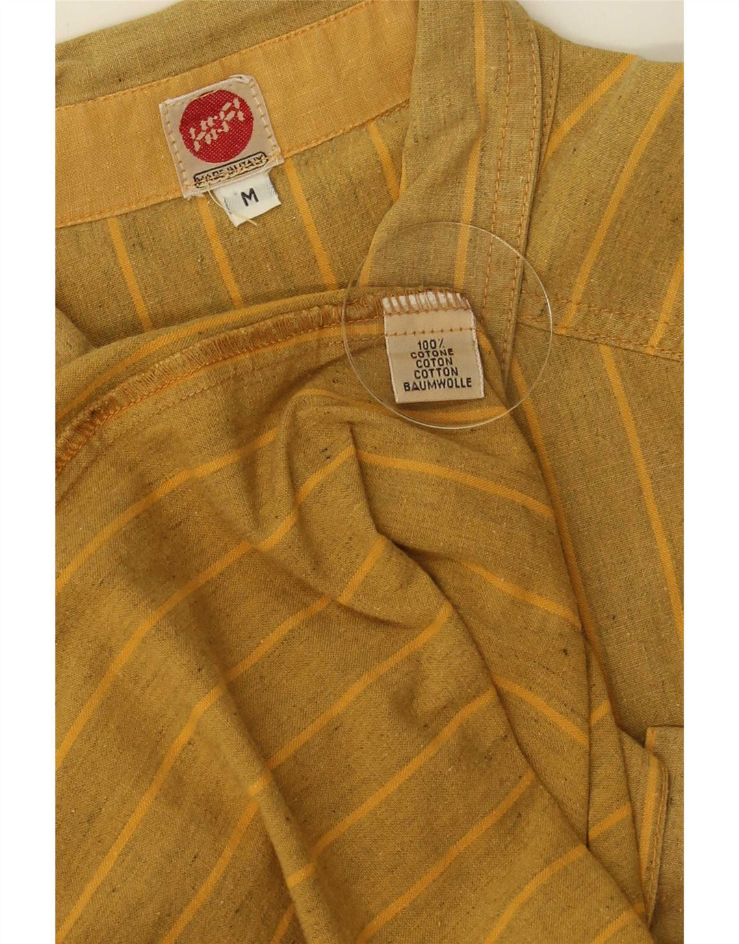 Camisa vintage para hombre de algodón a rayas amarillas medianas